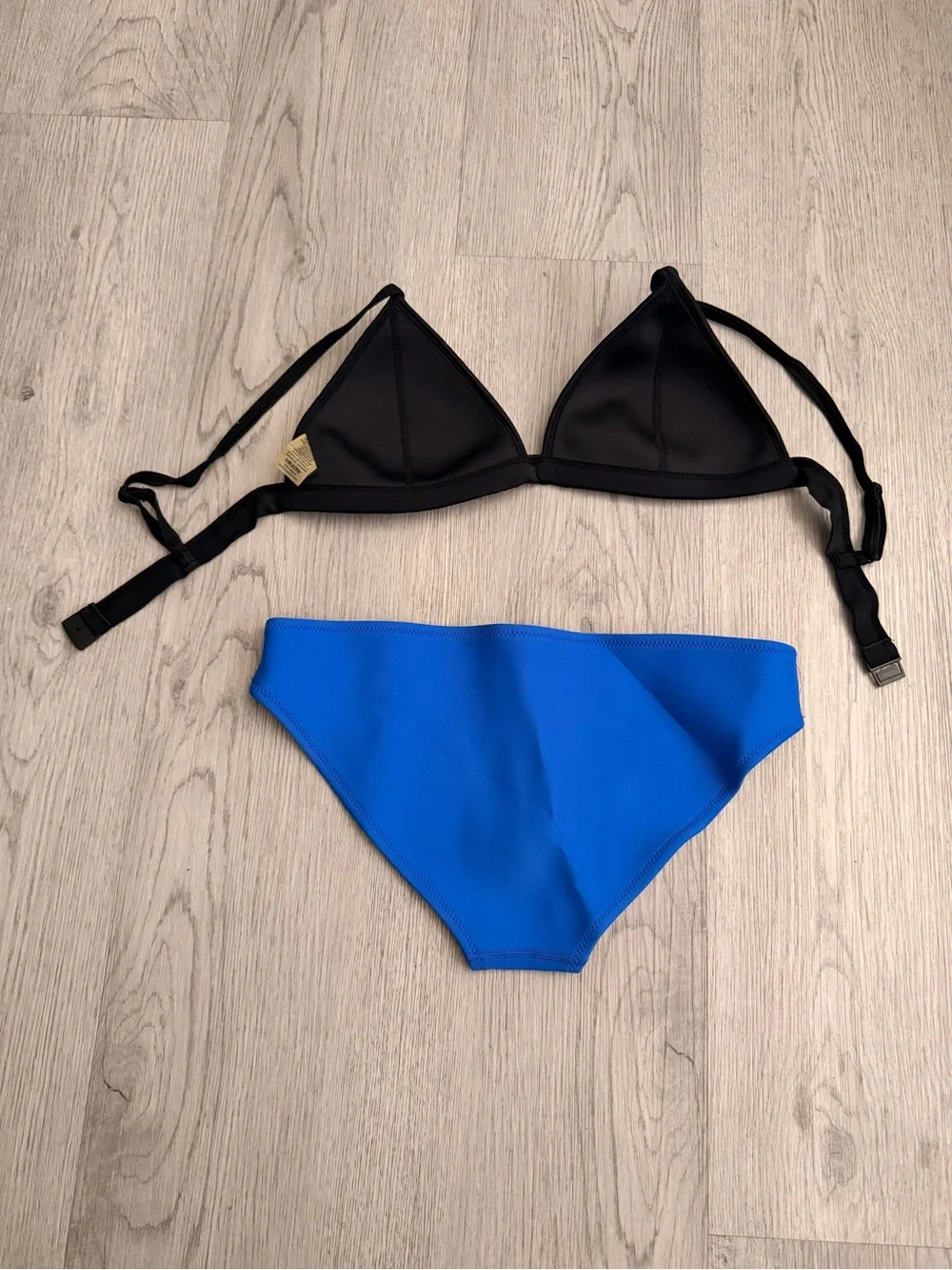 triangl swimwear Black Mesh Triangle Top & Blue Bikini Bottoms